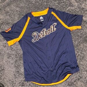 Majestic Detroit Tigers Navy Button Down Sewn Baseball Jersey Men Sz Medium